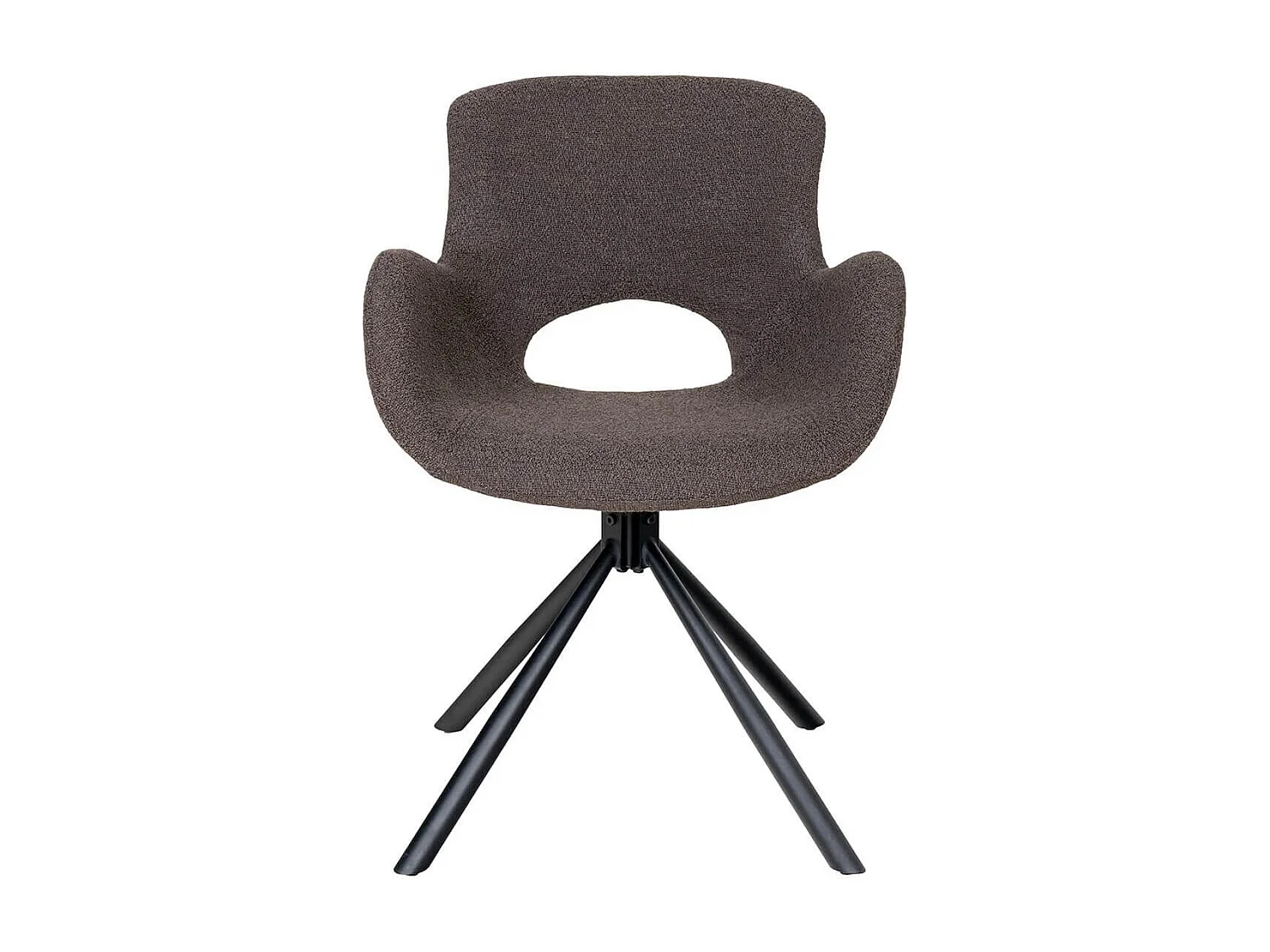 HERMOS - Lot de 6 Fauteuils de Table Tissu Bouclé Taupe Pied Pivotant Métal Noir