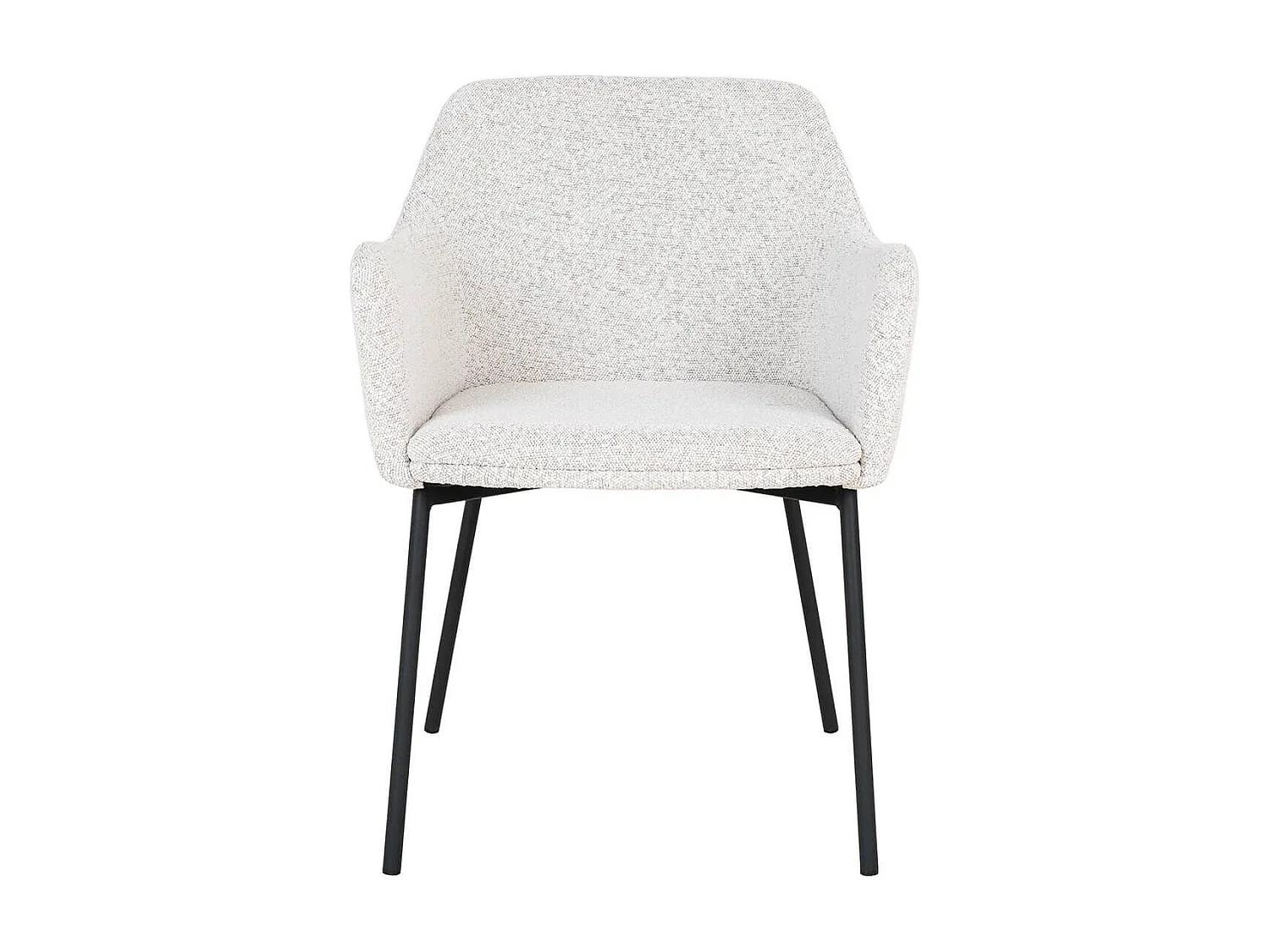LOANA - Lot de 4 Fauteuils de Table Tissu Bouclé Blanc Chiné Pieds Métal Noir
