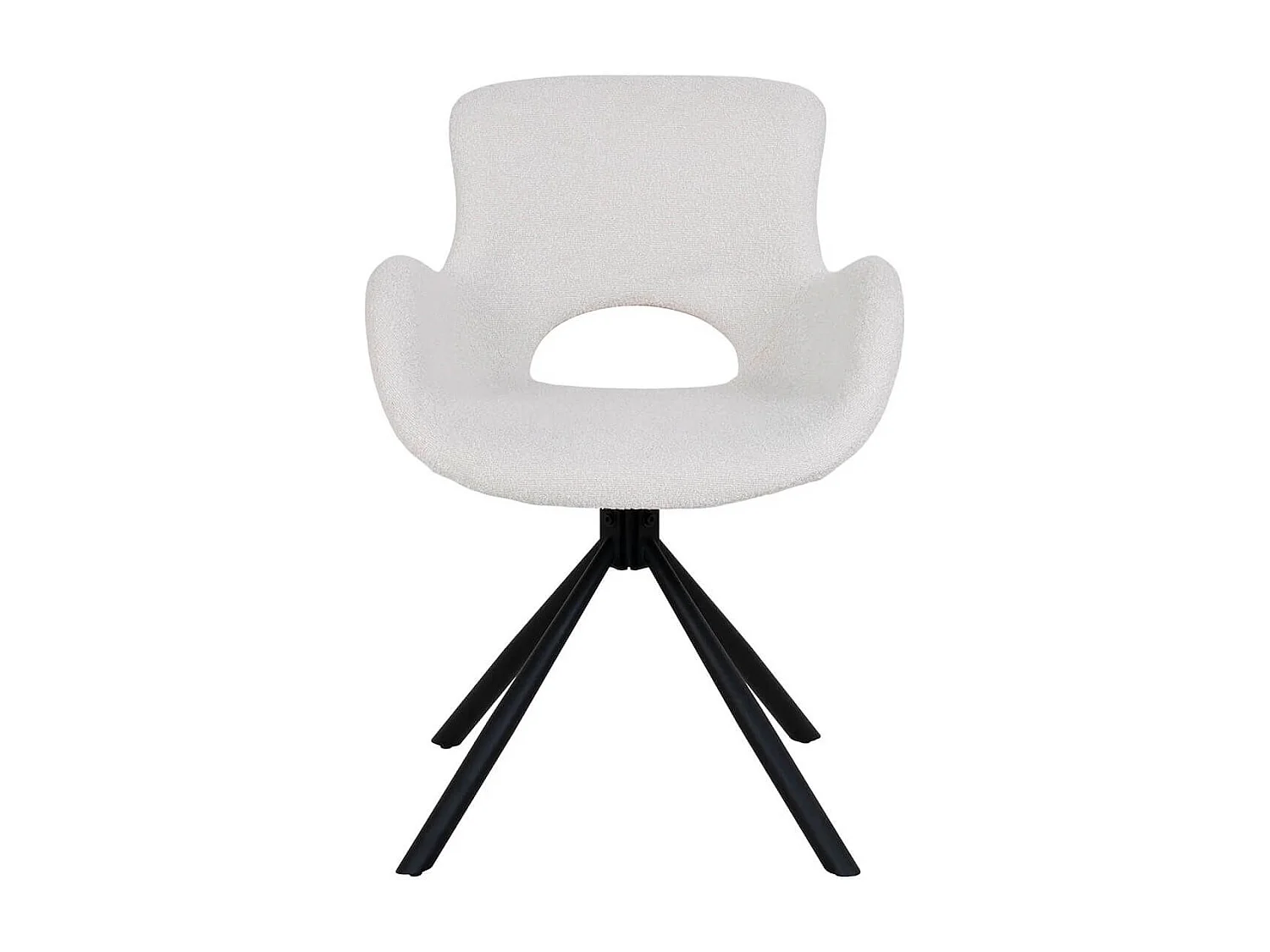 HERMOS - Lot de 4 Fauteuils de Table Tissu Bouclé Blanc Pied Pivotant Métal Noir