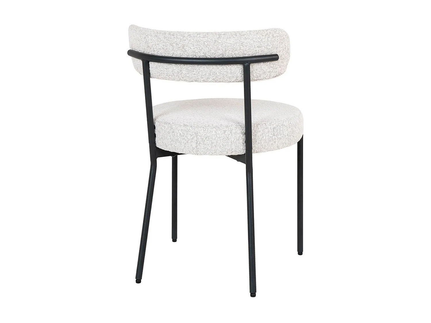 LOANA - Lot de 4 Chaises Tissu Bouclé Blanc Chiné Dossier et Pieds Métal Noir