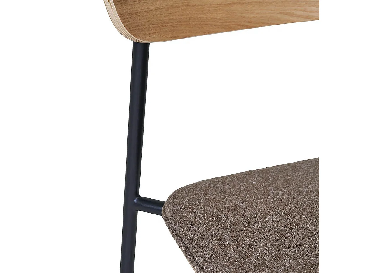 ESTELLE - Lot de 6 Chaises Dossier en Frêne Assise Tissu Pieds Métal Noir