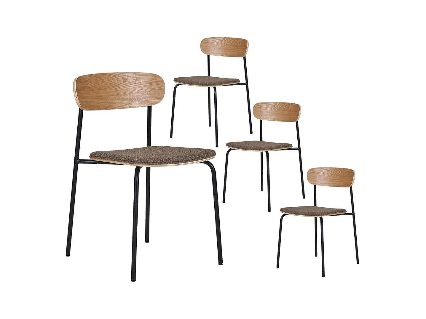 ESTELLE - Lot de 4 Chaises Dossier en Frêne Assise Tissu Pieds Métal Noir