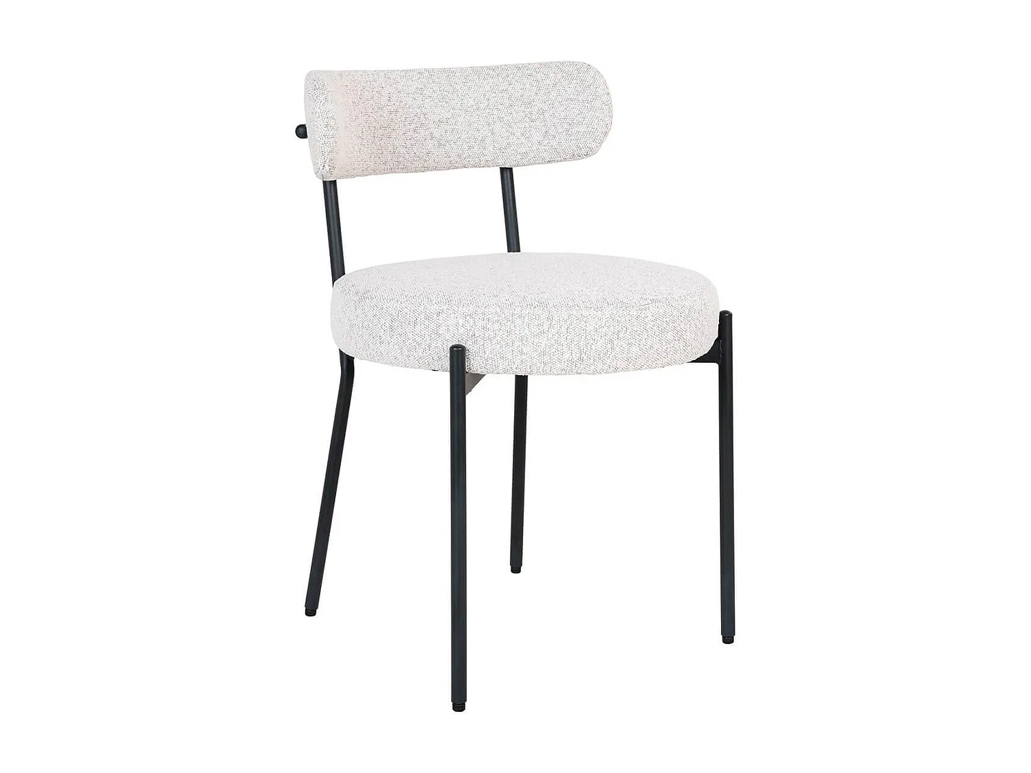 LOANA - Lot de 6 Chaises Tissu Bouclé Blanc Chiné Dossier et Pieds Métal Noir