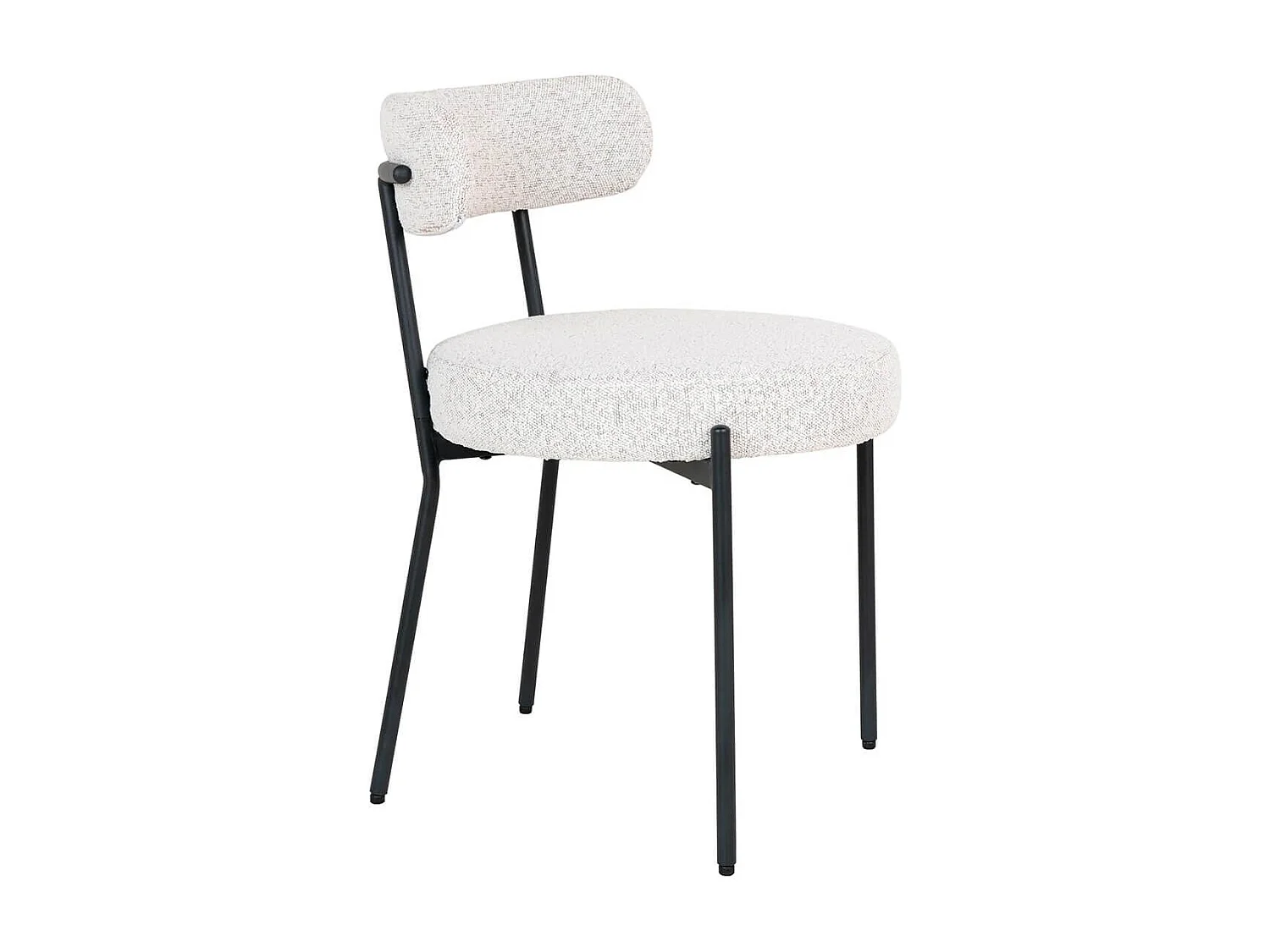 LOANA - Lot de 6 Chaises Tissu Bouclé Blanc Chiné Dossier et Pieds Métal Noir
