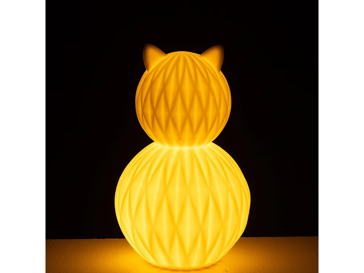 Lampe à Poser LED en Porcelaine "Chat" 22cm Blanc