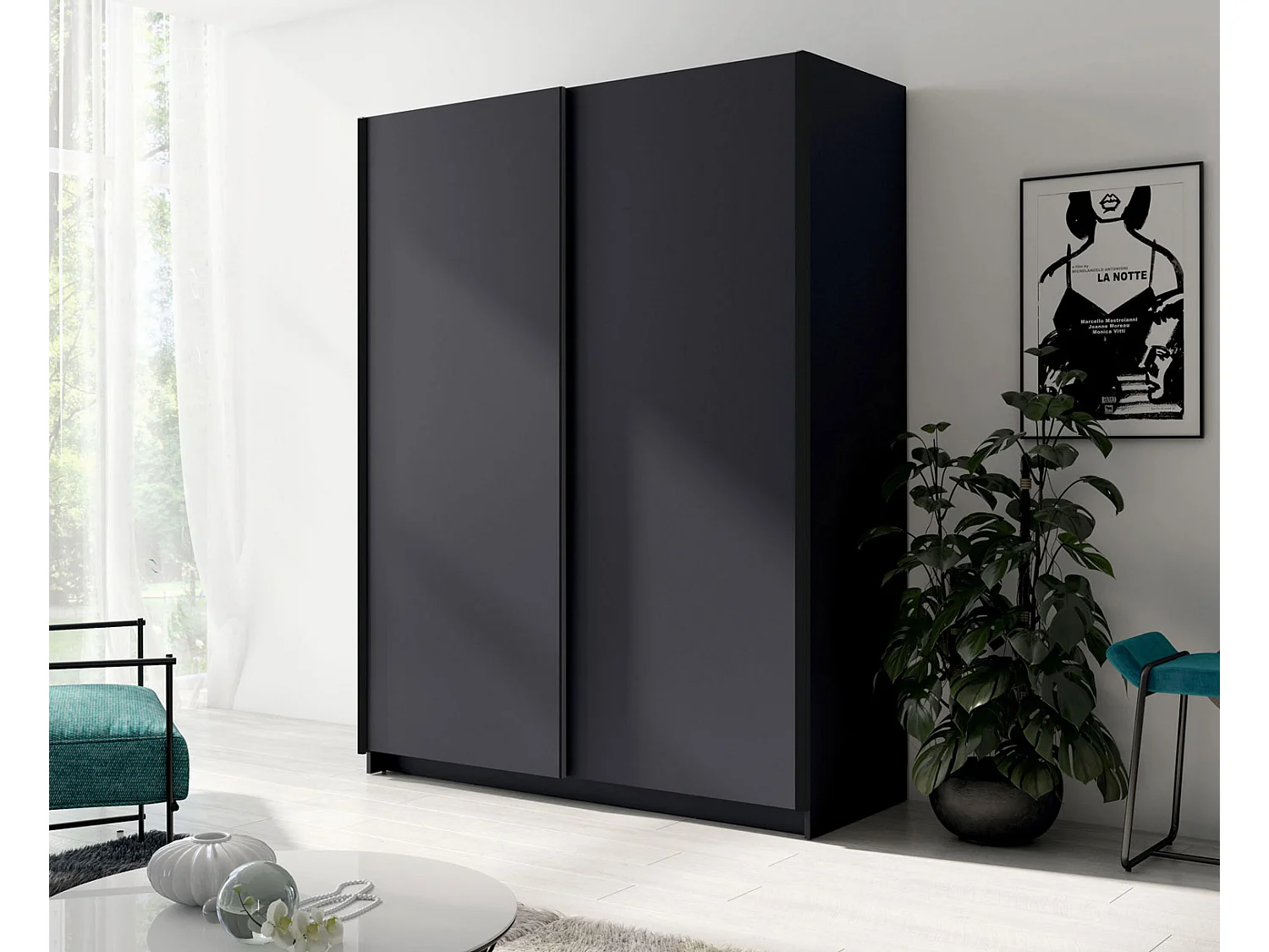 SCHWEBETÜRENSCHRANK Gozo Graphit 180 / 62 / 198cm