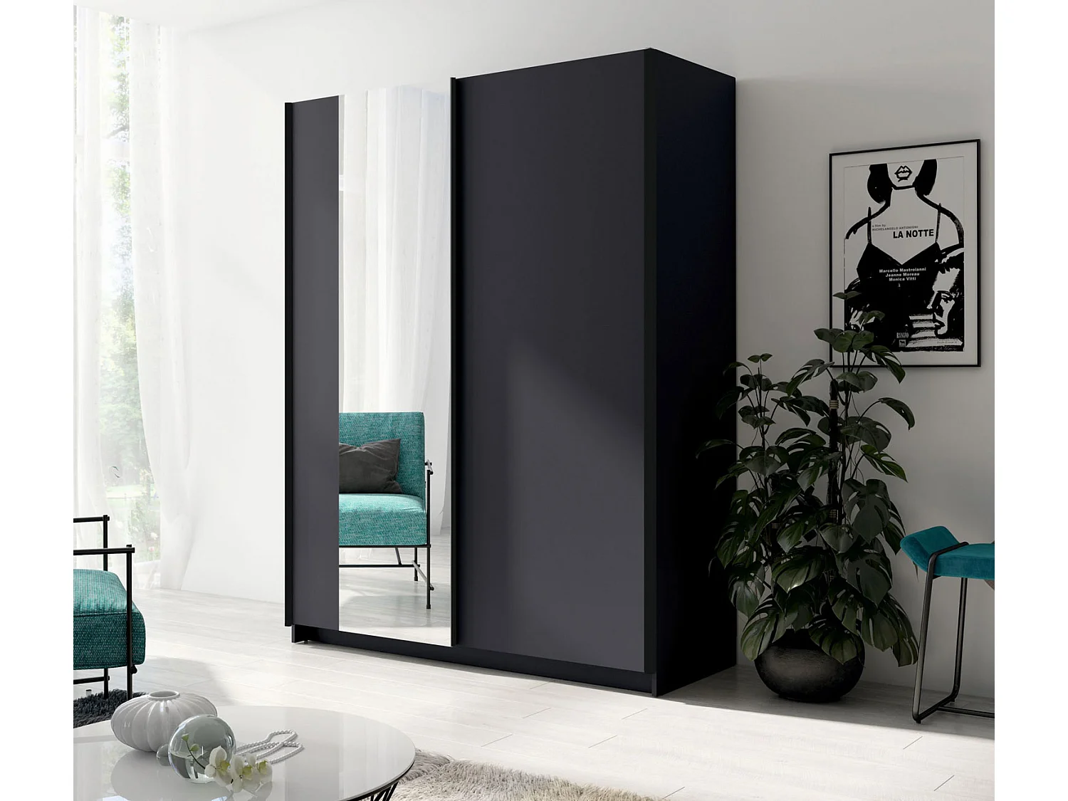 SCHWEBETÜRENSCHRANK Gozo Graphit / Spiegel 180 / 62 / 198cm