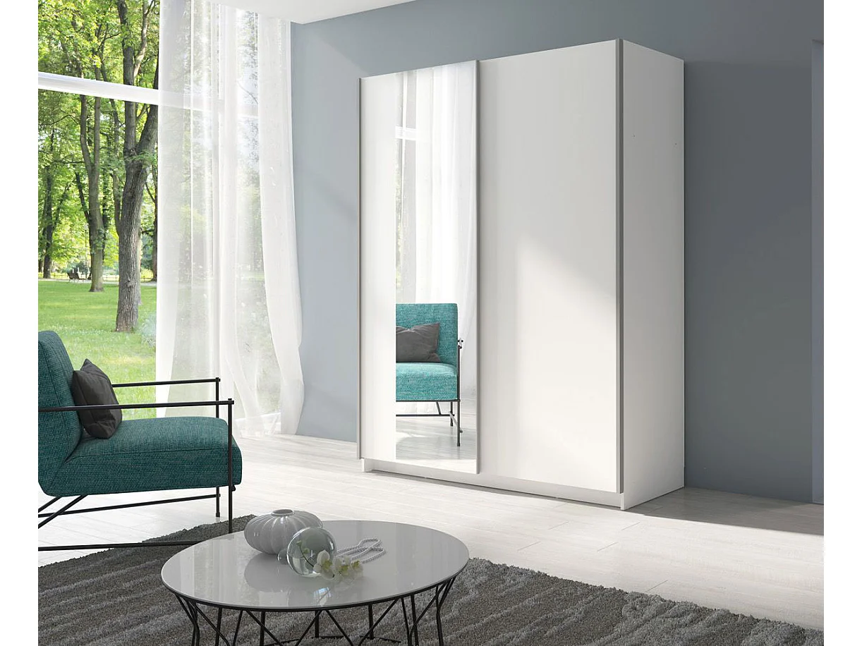 SCHWEBETÜRENSCHRANK Gozo Weiß / Spiegel 150 / 62 / 198cm