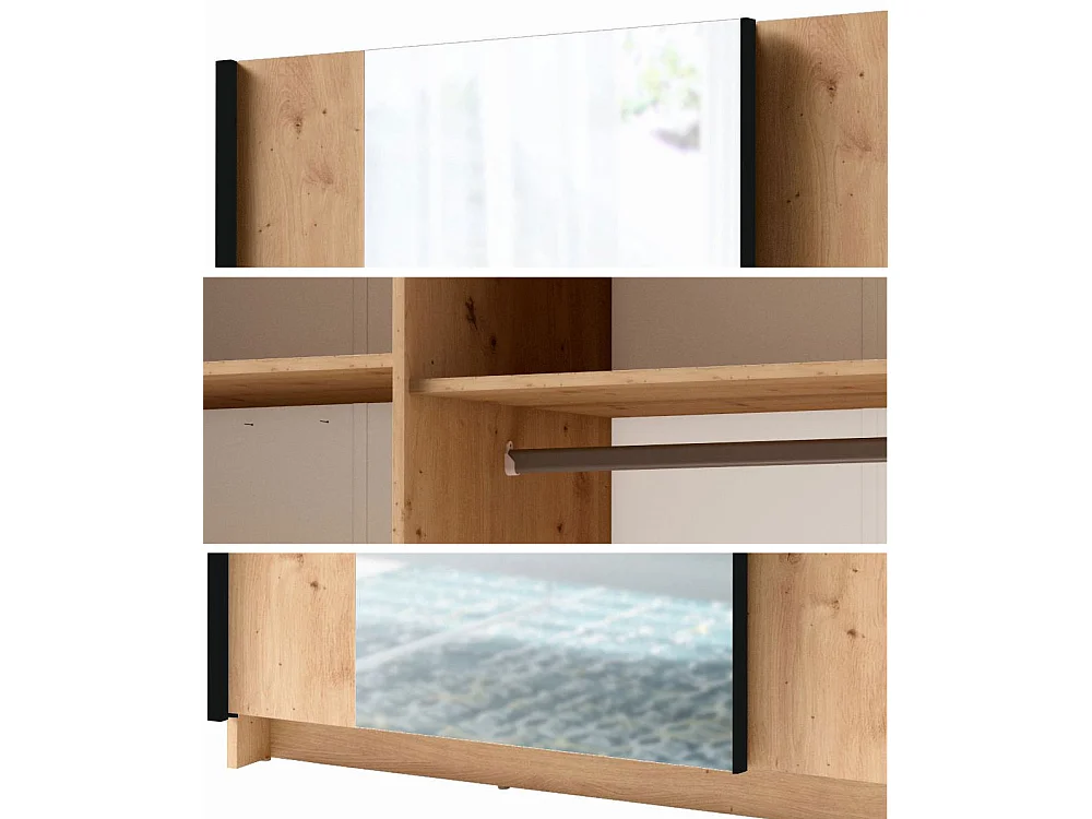 SCHWEBETÜRENSCHRANK Gozo Artisan Eiche / Spiegel 150 / 62 / 198cm