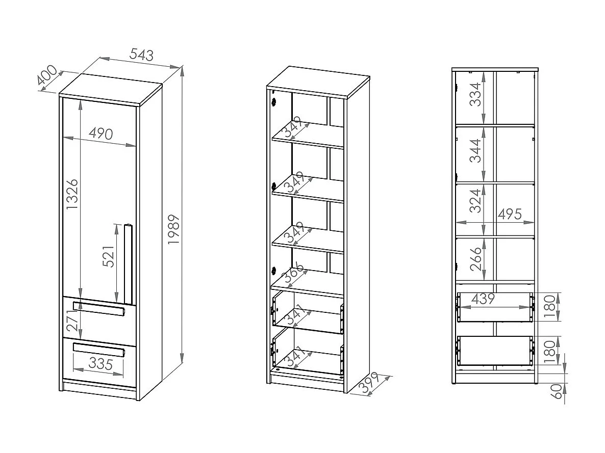 STAURAUMSCHRANK Drop Fjord Buche / weiß / grau 55 / 40 / 199cm