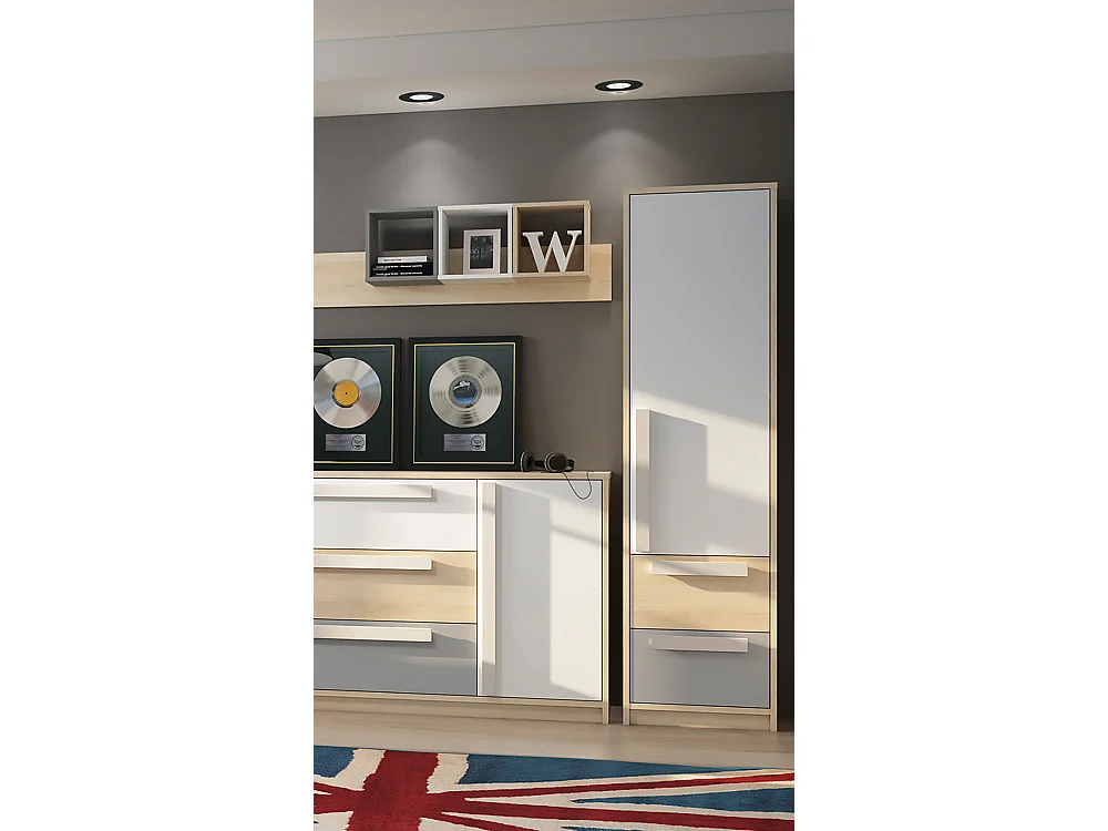 STAURAUMSCHRANK Drop Fjord Buche / weiß / grau 55 / 40 / 199cm