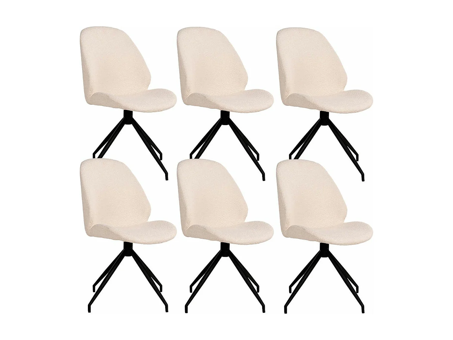 GAYA - Lot de 6 Chaises Incurvées Pivotantes Tissu Chiné Ivoire