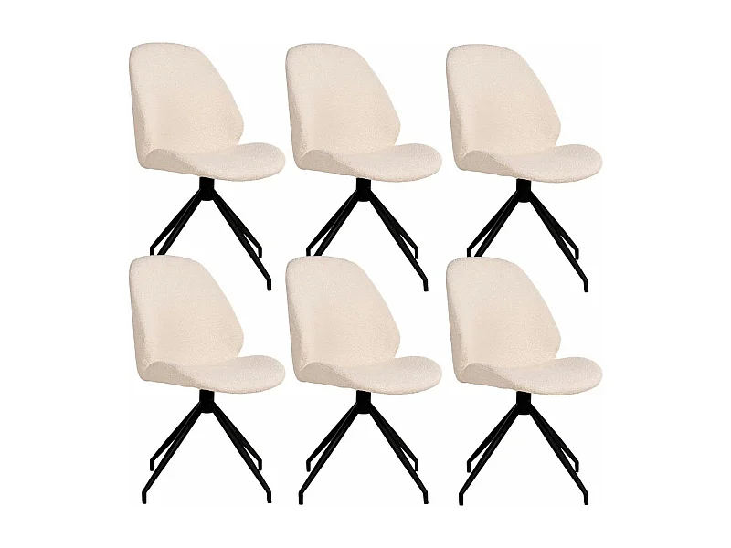 GAYA - Lot de 6 Chaises Incurvées Pivotantes Tissu Chiné Ivoire
