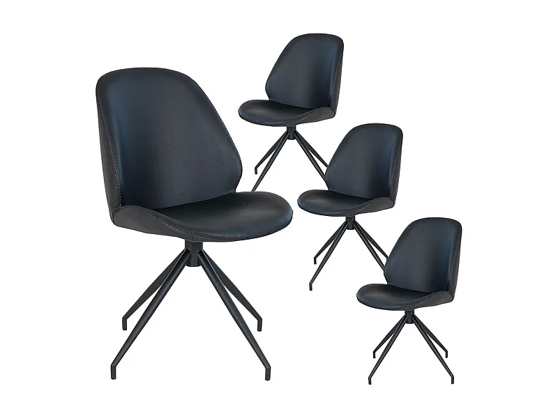 GAYA - Lot de 4 Chaises Incurvées Pivotantes Simili Noir