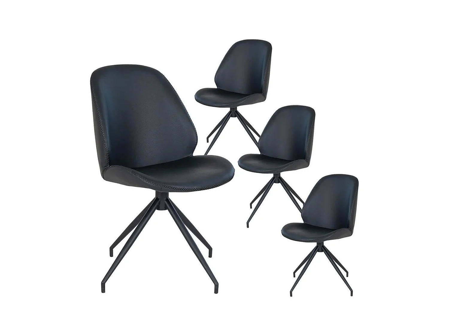 GAYA - Lot de 4 Chaises Incurvées Pivotantes Simili Noir