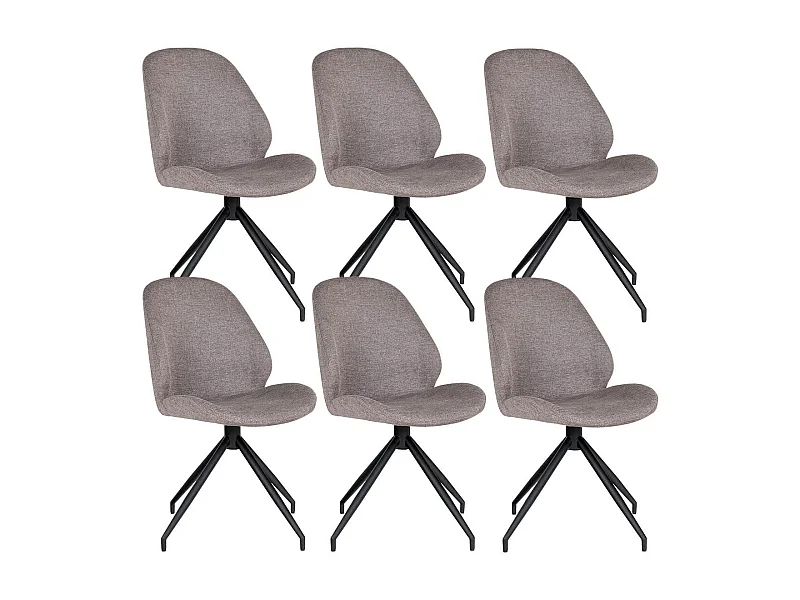GAYA - Lot de 6 Chaises Incurvées Pivotantes Tissu Chiné Taupe