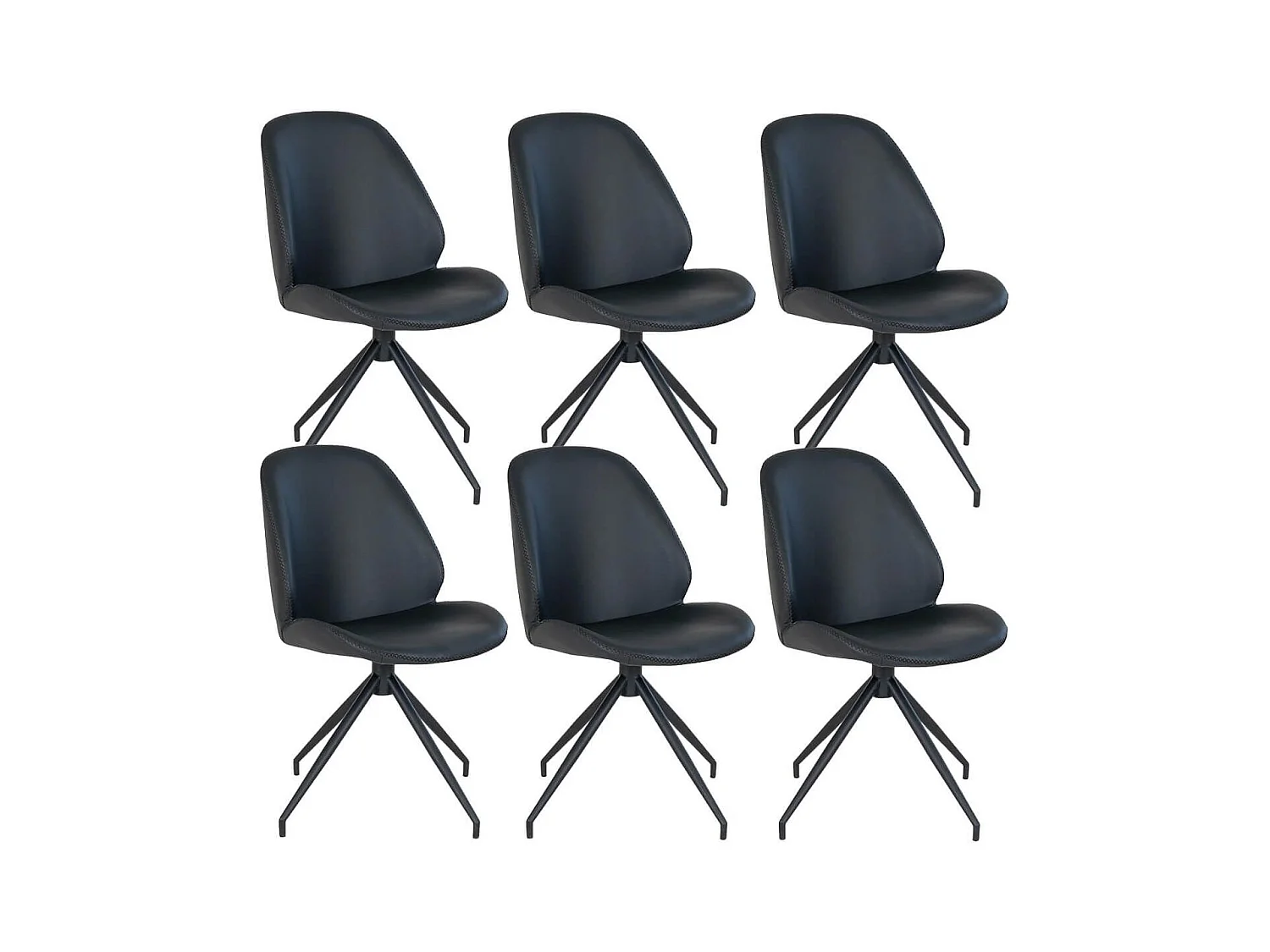 GAYA - Lot de 6 Chaises Incurvées Pivotantes Simili Noir