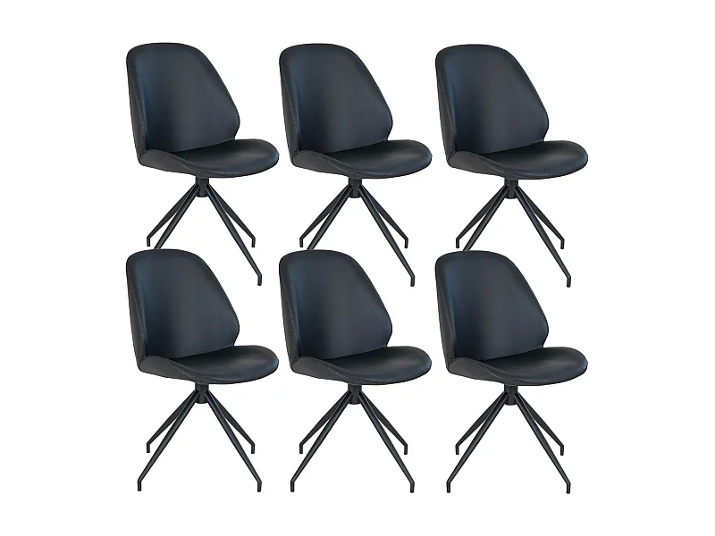 GAYA - Lot de 6 Chaises Incurvées Pivotantes Simili Noir