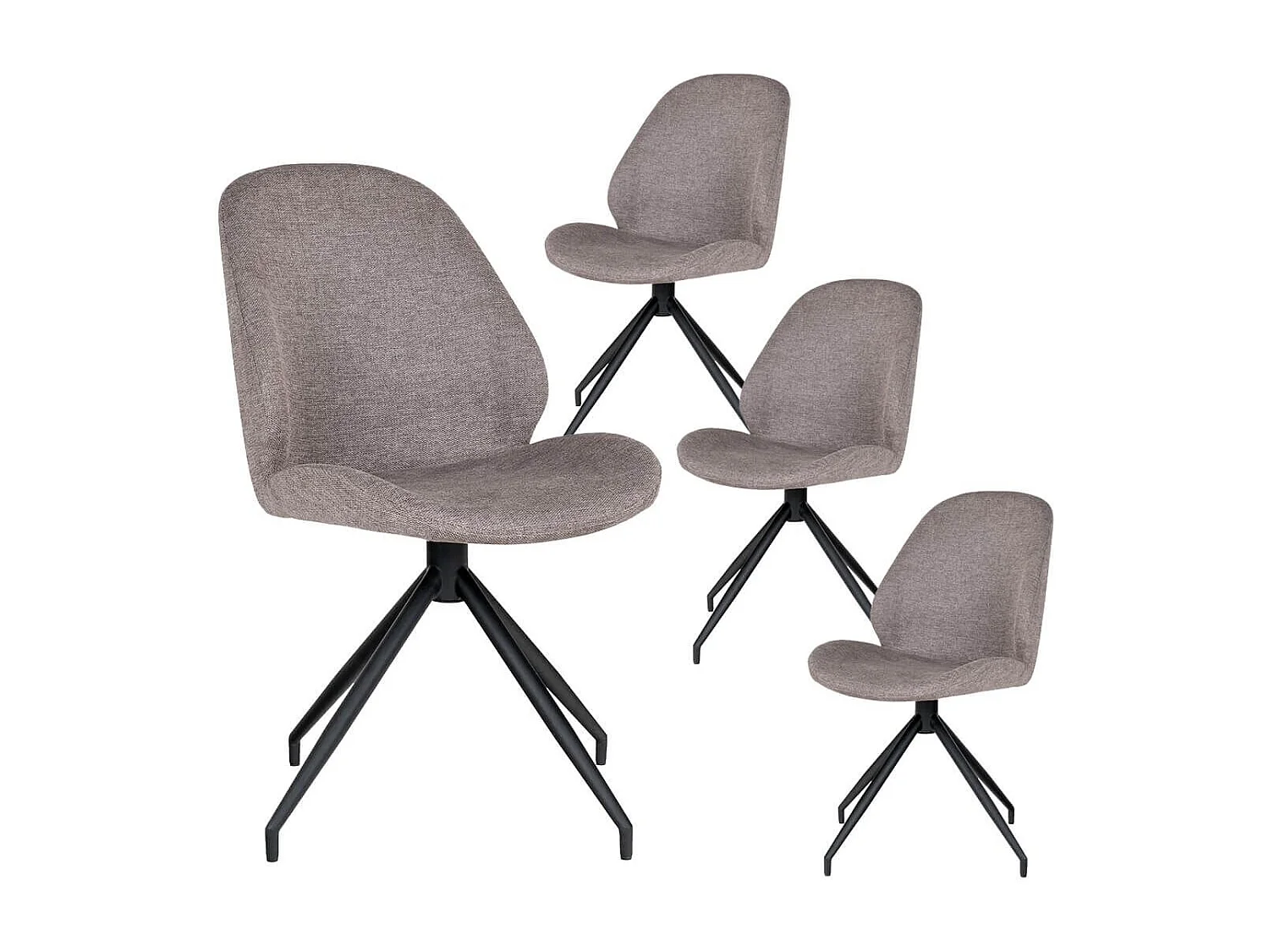 GAYA - Lot de 4 Chaises Incurvées Pivotantes Tissu Chiné Taupe