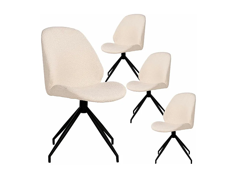 GAYA - Lot de 4 Chaises Incurvées Pivotantes Tissu Chiné Ivoire