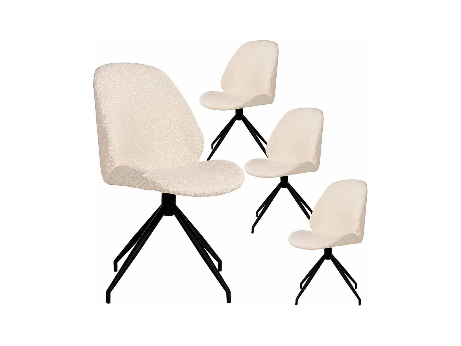 GAYA - Lot de 4 Chaises Incurvées Pivotantes Tissu Chiné Ivoire