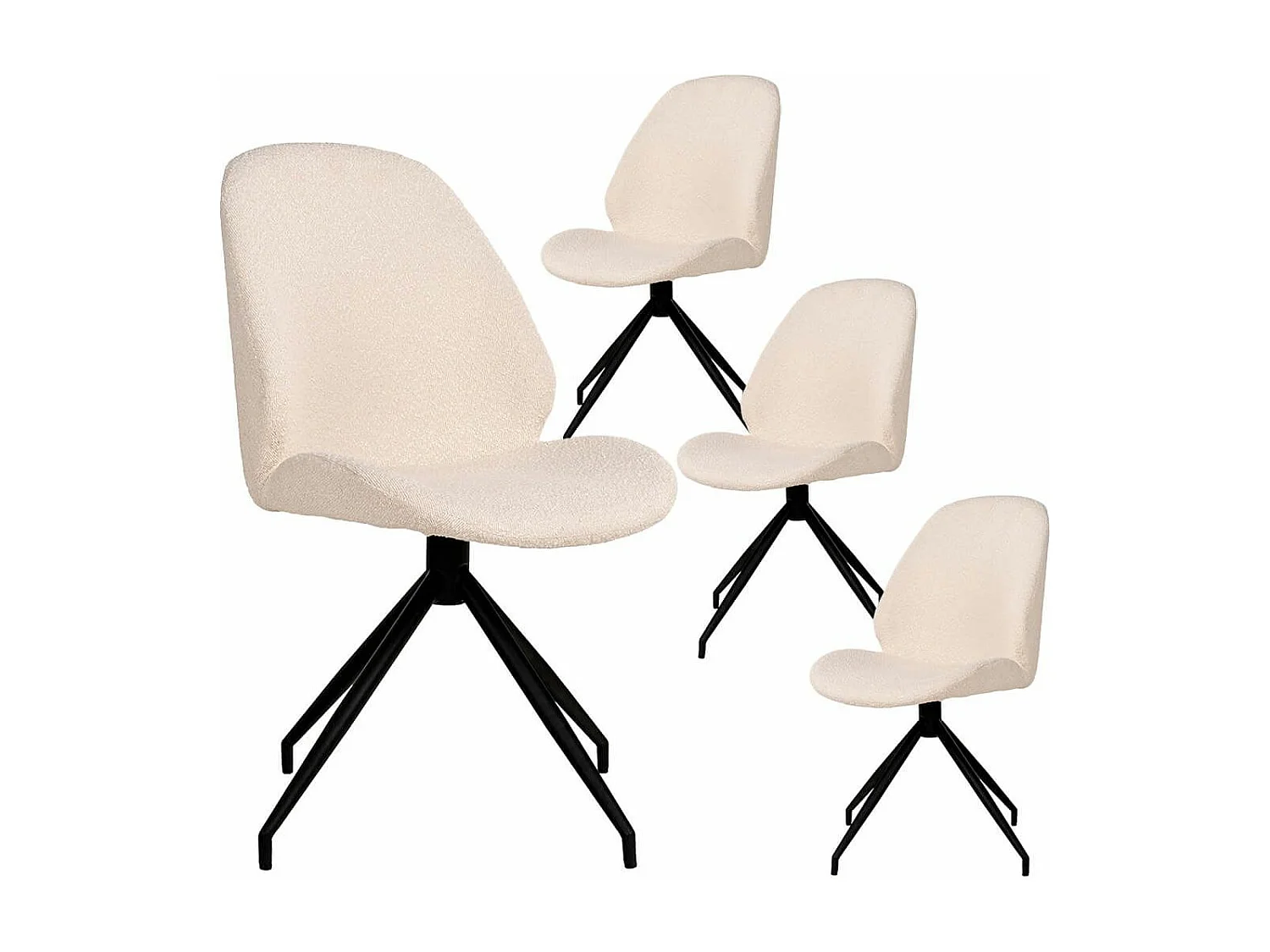 GAYA - Lot de 4 Chaises Incurvées Pivotantes Tissu Chiné Ivoire