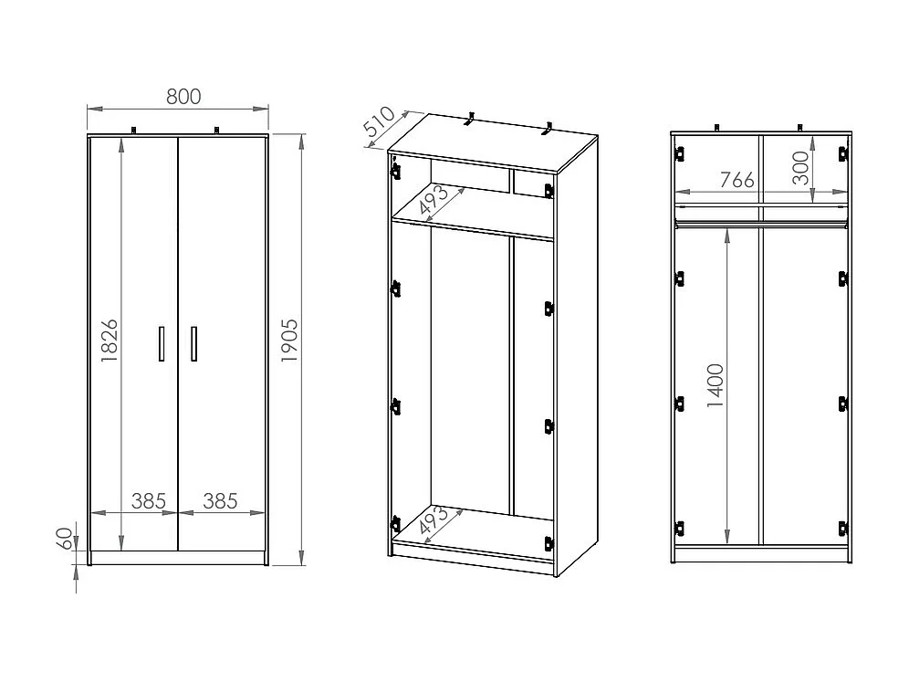 KLEIDERSCHRANK Fini Artisan Eiche / weiß / anthrazit 80 / 53 / 191cm