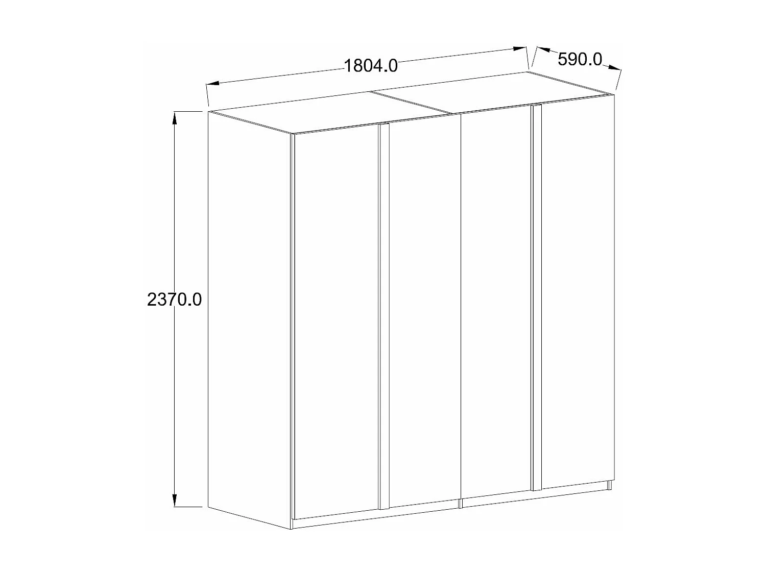 KLEIDERSCHRANK Italia weiß matt / weiß hochglanz 180 / 59 / 237cm