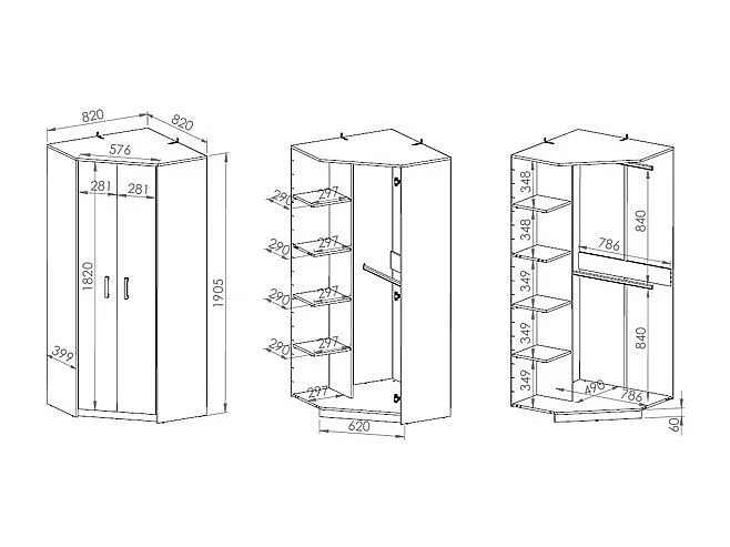 ECKSCHRANK Fini Artisan Eiche / weiß / anthrazit 82 / 82 / 191cm