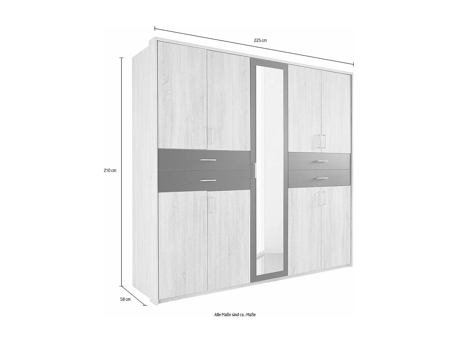 KLEIDERSCHRANK Taiga Weiß / Plankeneiche 225 / 58 / 210cm