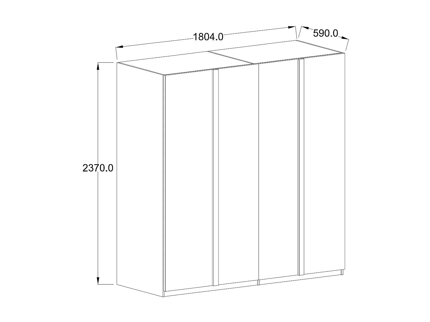 KLEIDERSCHRANK Italia weiß matt / weiß hochglanz 180 / 59 / 237cm