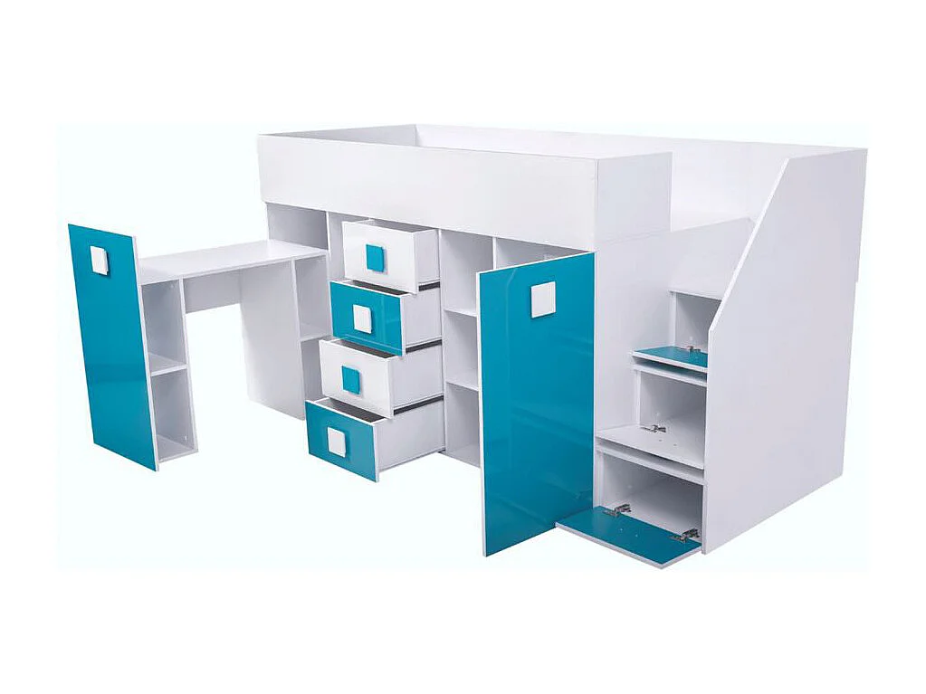 HOCHBETT Toledo Treppe rechts weiß / grau Hochglanz - Griffe weiß / grau 93 / 248,5 / 123cm