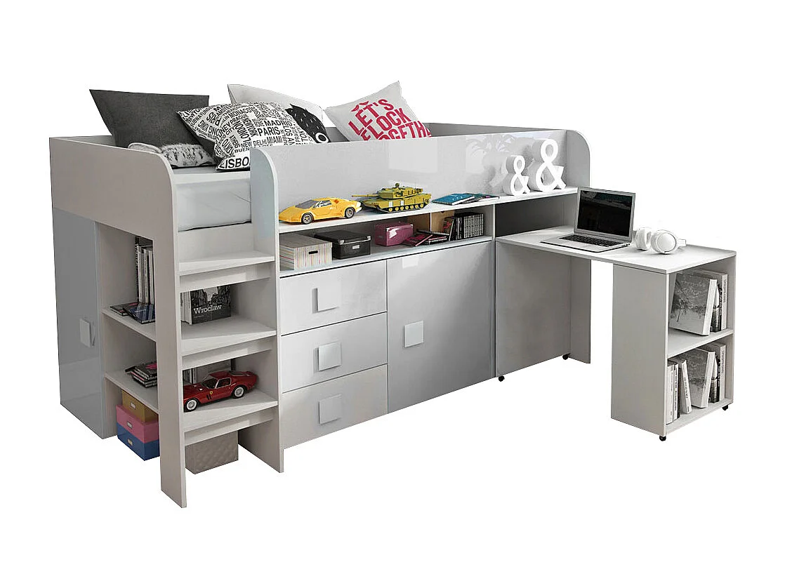 HOCHBETT Toledo weiß / weiß Hochglanz - Griffe weiß 106 / 204 / 125cm