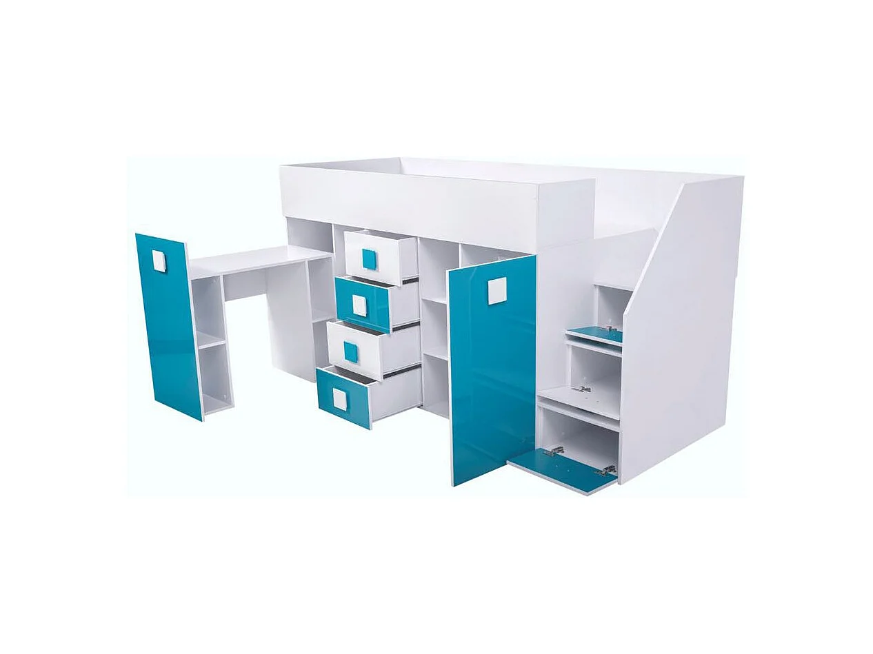 HOCHBETT Toledo Treppe rechts weiß / schwarz Hochglanz - Griffe weiß / schwarz 93 / 248,5 / 123cm