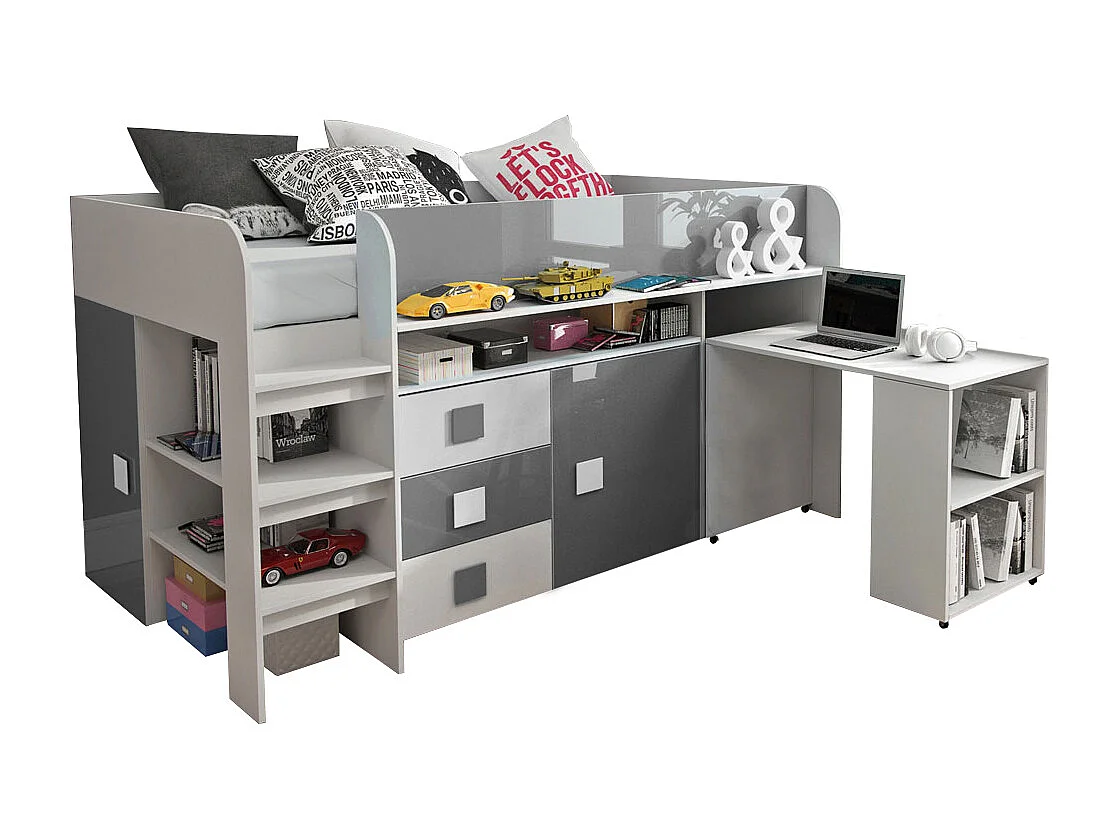 HOCHBETT Toledo weiß / grau Hochglanz - Griffe weiß / grau 106 / 204 / 125cm