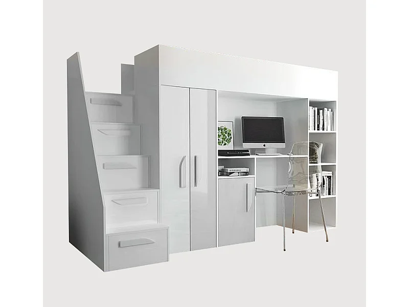 HOCHBETT Party weiß / weiß Hochglanz - Griffe weiß 120 / 247 / 165cm