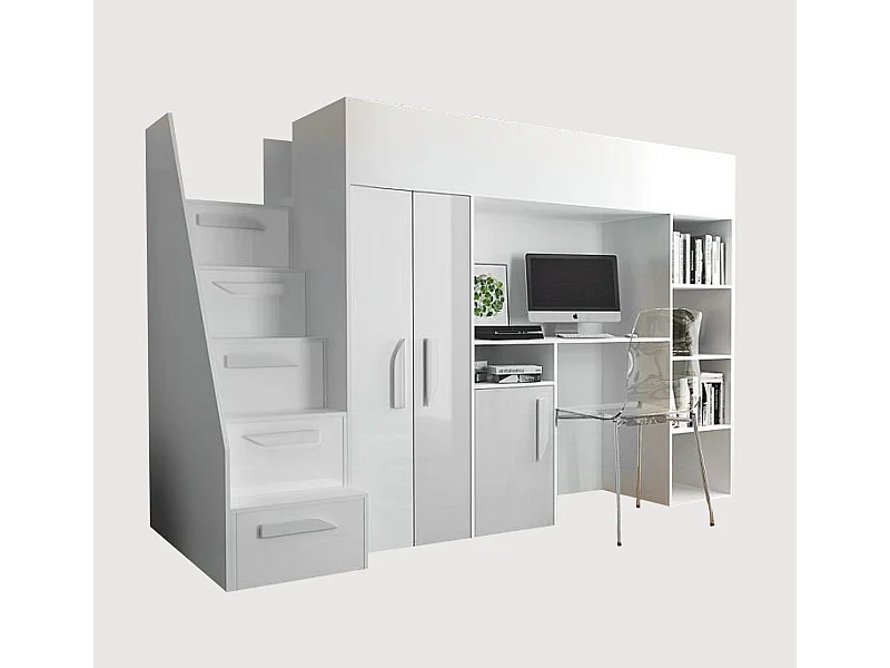 HOCHBETT Party weiß / weiß Hochglanz - Griffe weiß 120 / 247 / 165cm