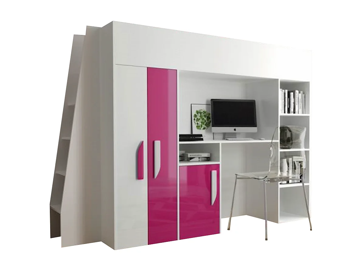 HOCHBETT Party weiß / pink Hochglanz - Griffe weiß / pink 95 / 230 / 165cm