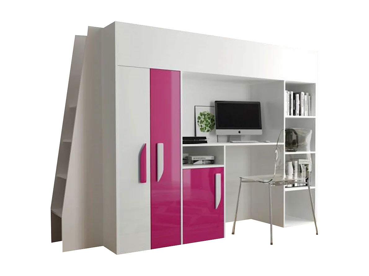 HOCHBETT Party weiß / pink Hochglanz - Griffe weiß / pink 95 / 230 / 165cm