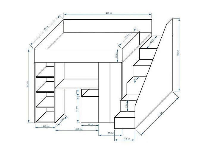 HOCHBETT Party weiß / grau Hochglanz - Griffe weiß / grau 120 / 247 / 165cm