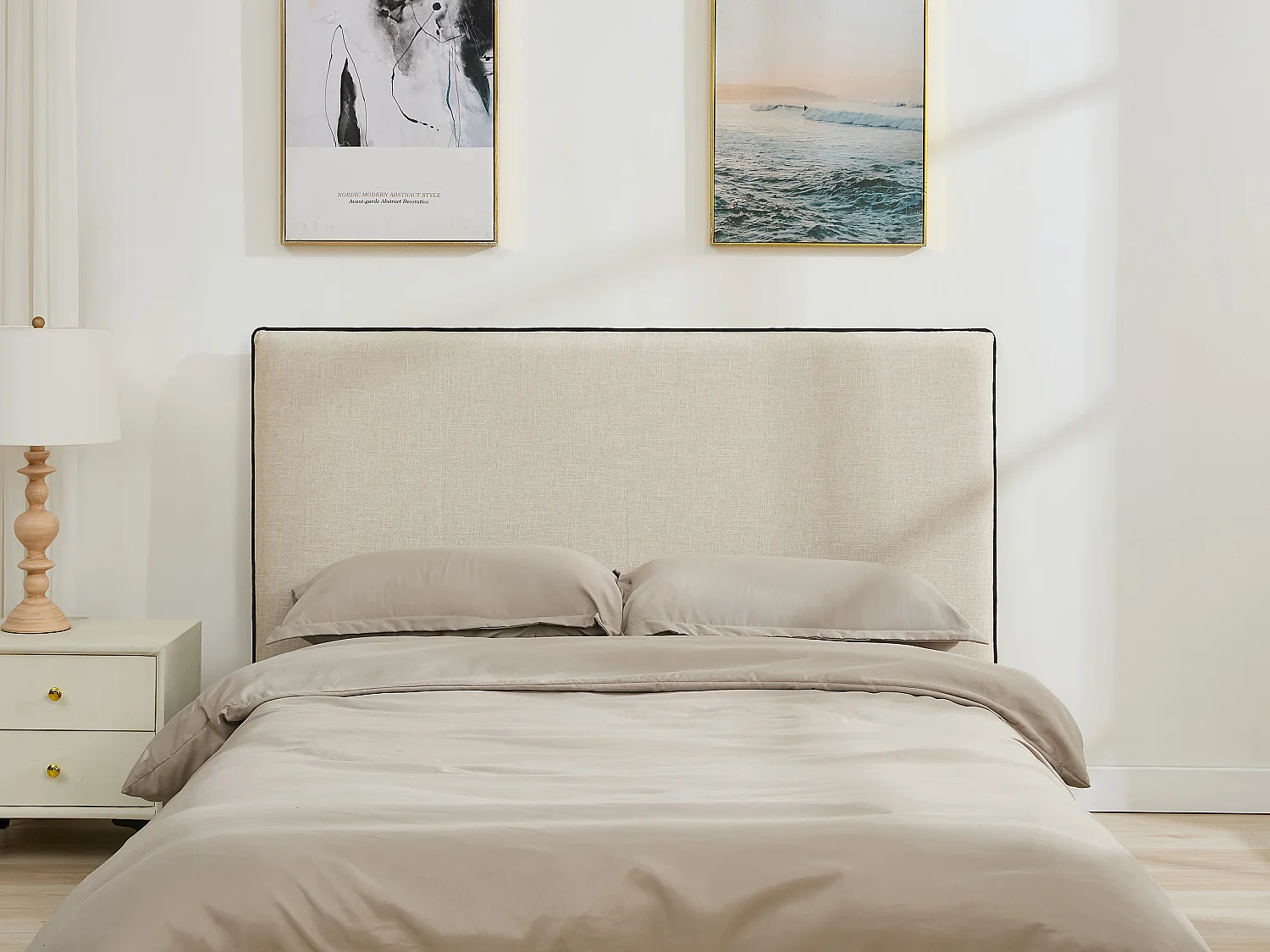 Tête de lit déhoussable 150 cm - Coton et lin - Beige et noir - CHESMA