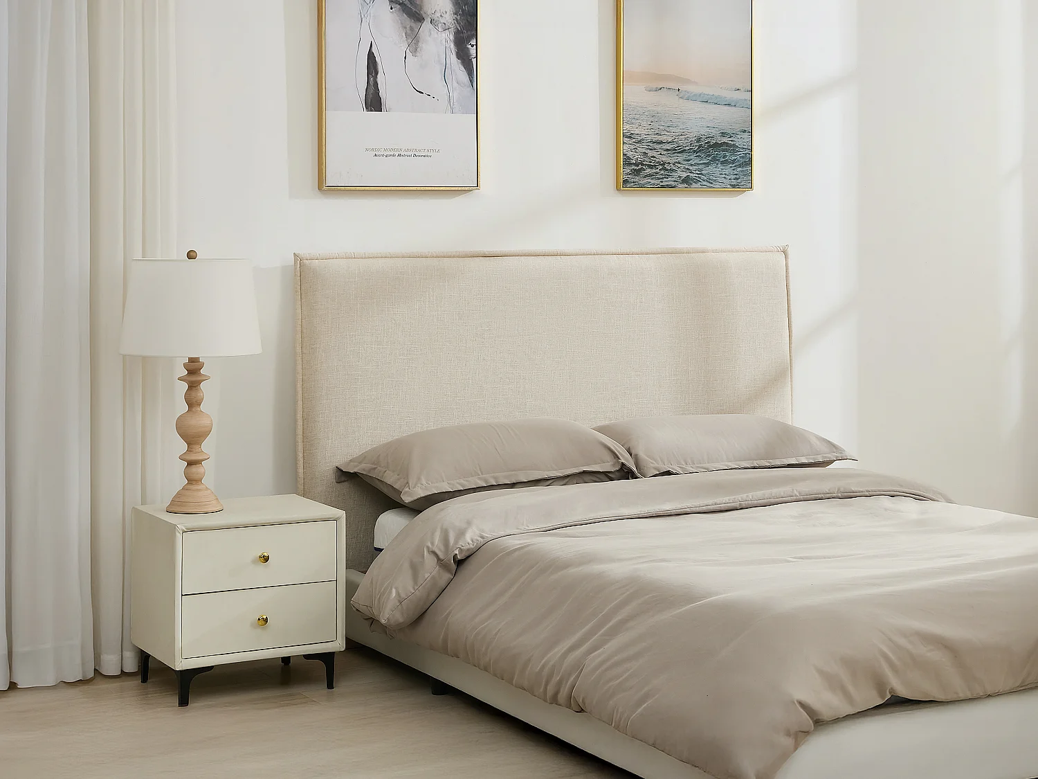 Tête de lit déhoussable 150 cm - Coton et lin - Beige - TAHIME