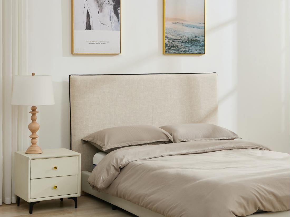vente unique Tête de lit déhoussable 170 cm - Coton et lin - Beige et noir - CHESMA