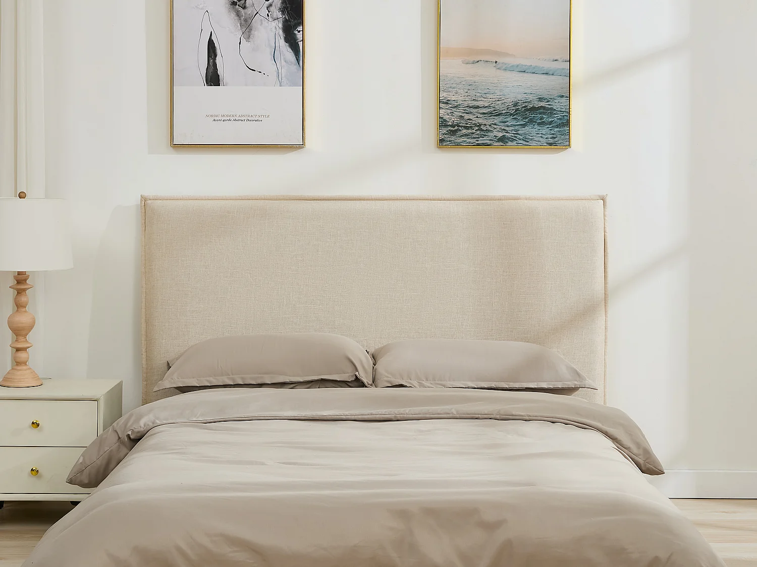 Tête de lit déhoussable 170 cm - Coton et lin - Beige - TAHIME