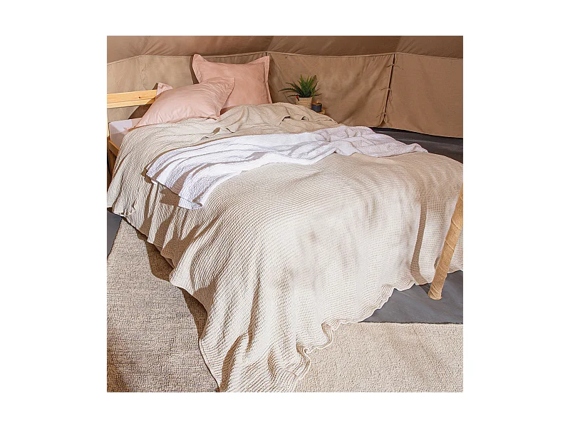Dessus de lit réversible 230x250 cm JAIPUR en coton beige craie