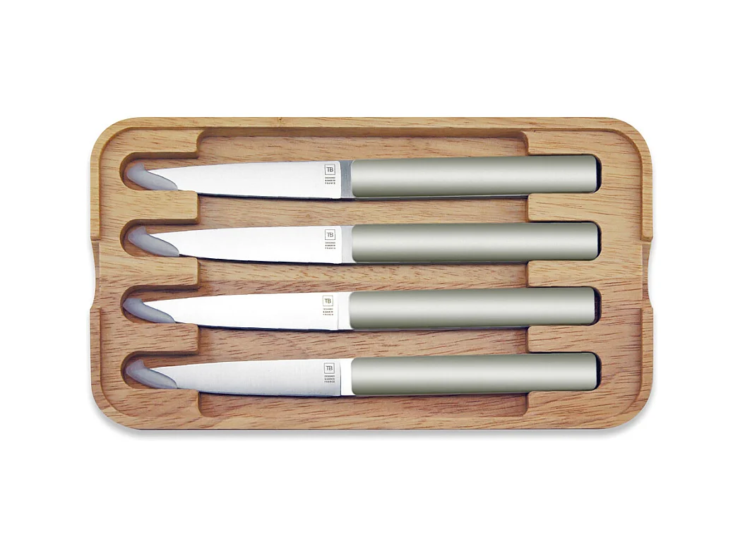 Coffret de 4 couteaux à steak Hector argile, lame lisse