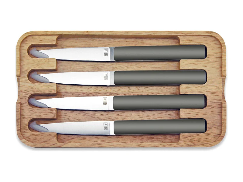 Coffret de 4 couteaux à steak Hector gris taupe, lame lisse