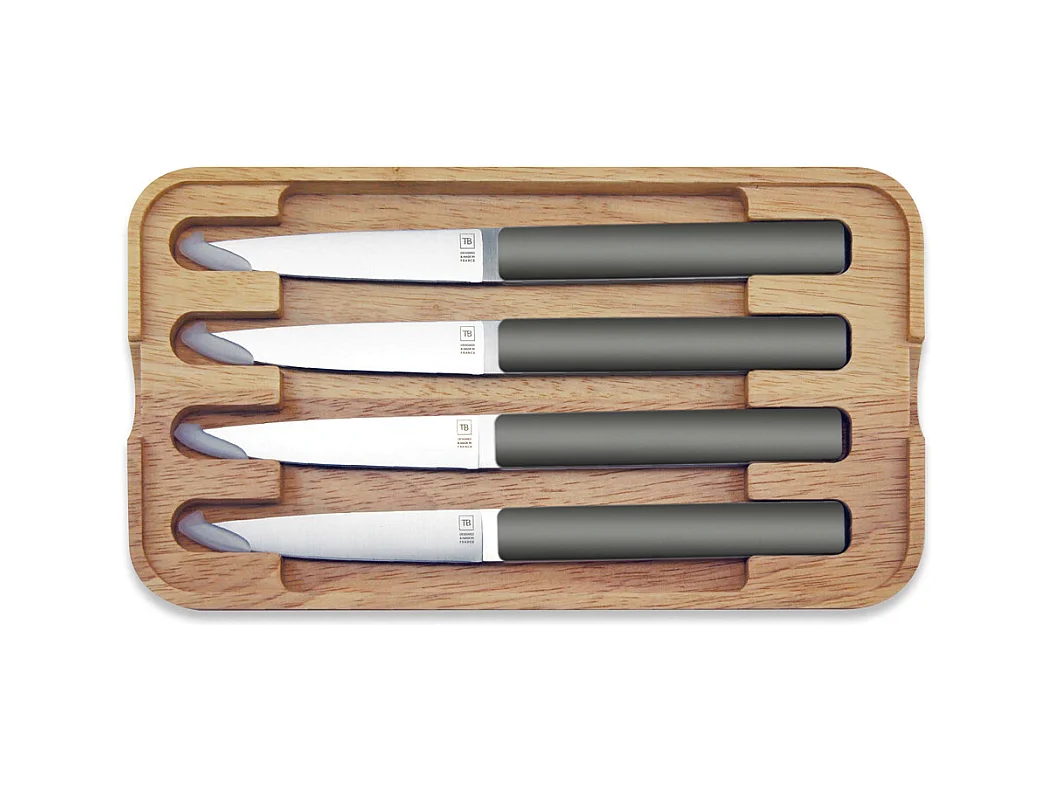 Coffret de 4 couteaux à steak Hector gris taupe, lame lisse