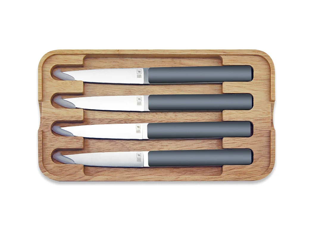 Coffret de 4 couteaux à steak Hector ardoise, lame lisse