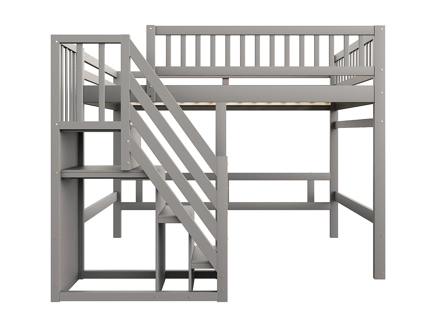 Letto mezzanina 140x200cm - con scala di archiviazione - legno massello + compensato + MDF - Grigio